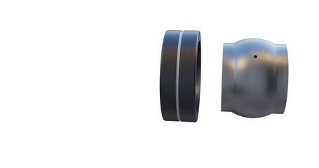 Spherical plain bearing dismantled to show the internals.