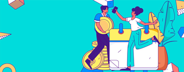 Business work characters flat vector concept operation hand drawn illustration