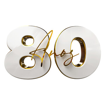 80 years commemoration number 3d white and gold
