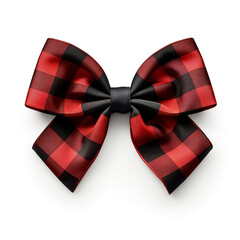A very cute and decorative red ribbon bow. Adorable red and black ribbon bow for Black Friday on white background.