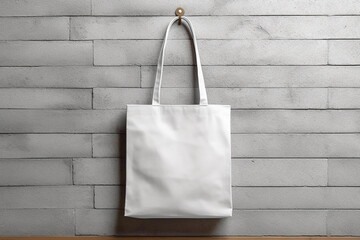 ai generated A blank tote bag mockup hanging on a hook