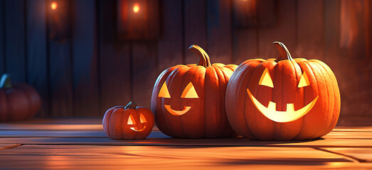 Halloween 3D Illustration of Pumpkin Family