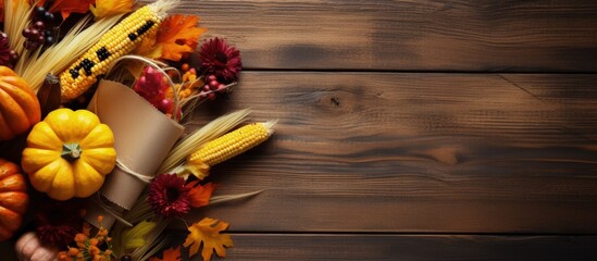 A note expressing gratitude to God with fall fruits on wooden background emphasizing Christian thanksgiving and a biblical concept shown in a close up of autumn food