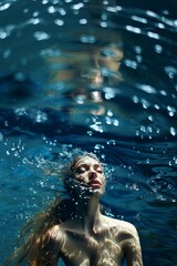 beautiful female woman freshness relax floating swim in water pool casual peaceful face closeup body splash in water daylight