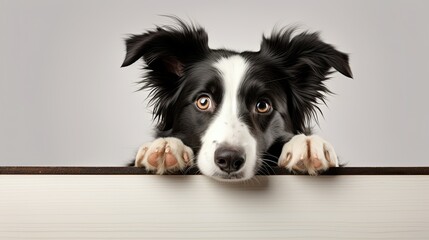 lying down on a empty board border collie dog looking