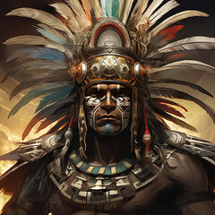 Illustration of an Aztec warrior, image created with AI