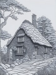 old house in the village coloring page
