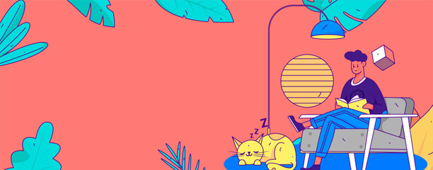 Home indoor character scene flat vector concept operation hand drawn illustration