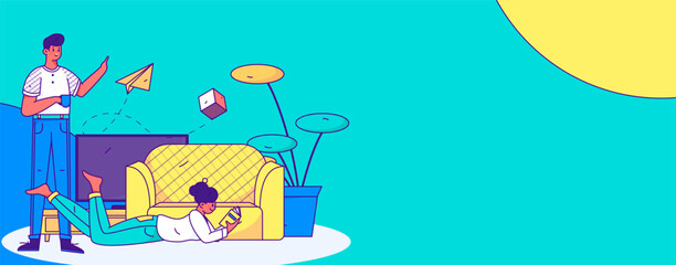 Home indoor character scene flat vector concept operation hand drawn illustration