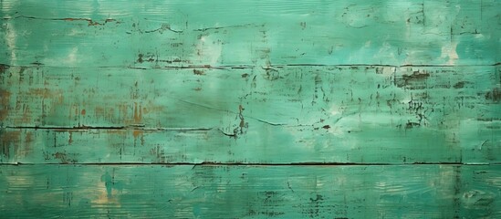 Fototapeta na wymiar Weathered green wooden background with cracked texture