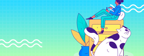 Home indoor character scene flat vector concept operation hand drawn illustration