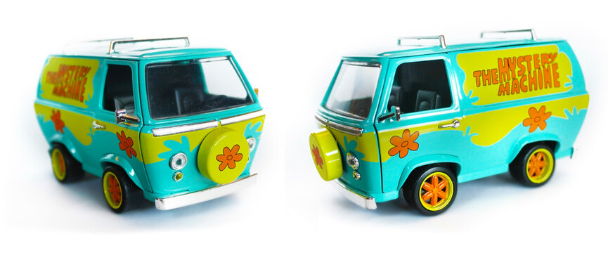 Scooby gang. Toy character photographed in close-up with beautiful depth of field. Car:The Mystery machine.