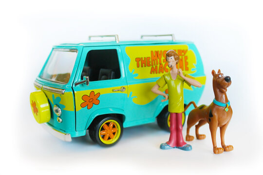 Scooby gang. Toy character photographed in close-up with beautiful depth of field. Car:The Mystery machine.