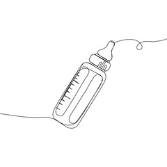 Obraz premium Baby bottle in continuous one line art style. Baby feeding concept. Simple vector illustration