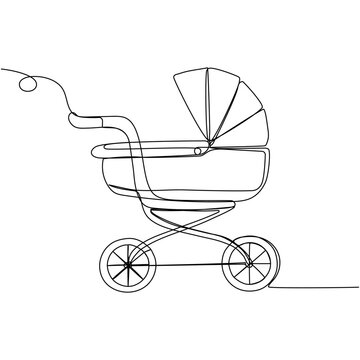 recommend clip art: Baby stroller in continuous one line art style. Simple vector illustration
