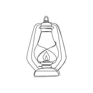 recommend clip art: Vintage camping lantern in continuous one line art style. Retro kerosene lamp. Simple vector illustration