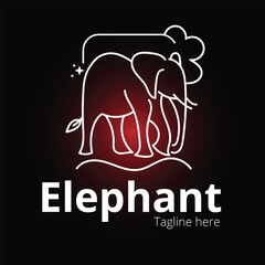 Elephant logo line art vector illustration on dark background with dummy text.