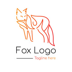 Fox line art logo vector illustration on white background with dummy text.