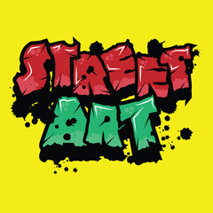 'Street Art' typography with graffiti style and grunge effects vector illustration colorful text art on yellow background.