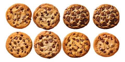 Set of Chocolate chip cookie, top view with transparent background