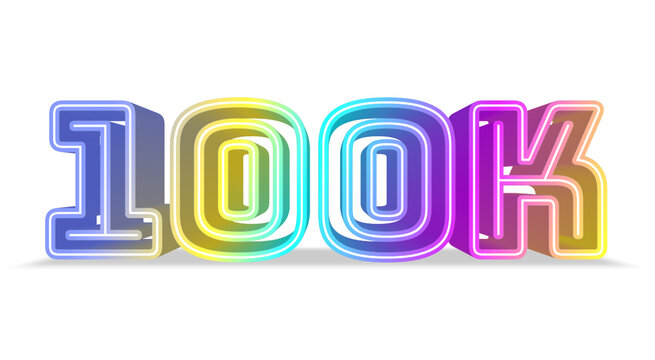 abstract colorful 3d font number. Thank you 100K Social Media, Followers and Subscribers.