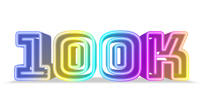 abstract colorful 3d font number. Thank you 100K Social Media, Followers and Subscribers.