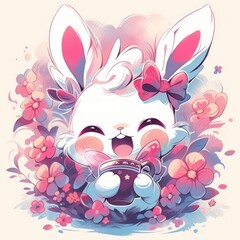 adorable illustration of a jovial bunny character japanese cute manga style