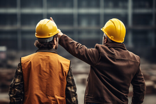 Construction workers on site. High-quality image