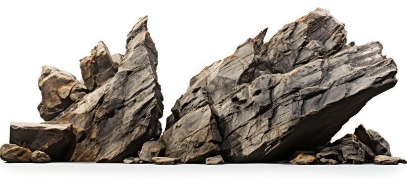 Isolated rock formation on white