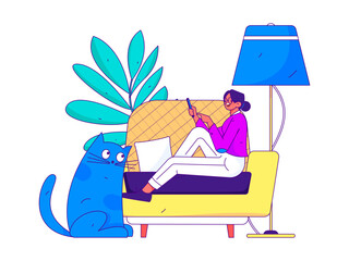 Fototapeta premium Home indoor character scene flat vector concept operation hand drawn illustration