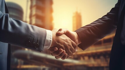 Business People Handshake Sealing Modern Construction Deal. Generative ai