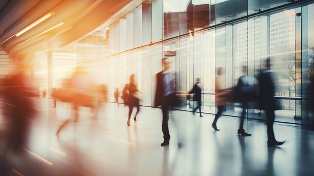 Business People Walking in Modern Office with Motion Blur Effect. Generative ai