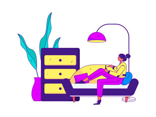 Home indoor character scene flat vector concept operation hand drawn illustration