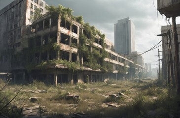 Abandoned city and lush vegetation
