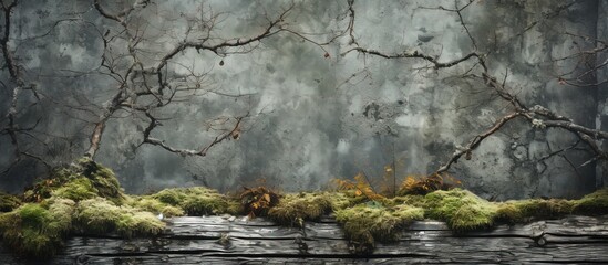 Aging wooden beams covered in lichens