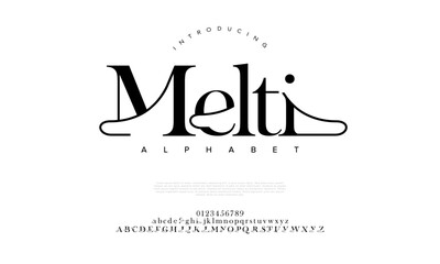 Melti premium luxury elegant alphabet letters and numbers. Elegant wedding typography classic serif font decorative vintage retro. Creative vector illustration
