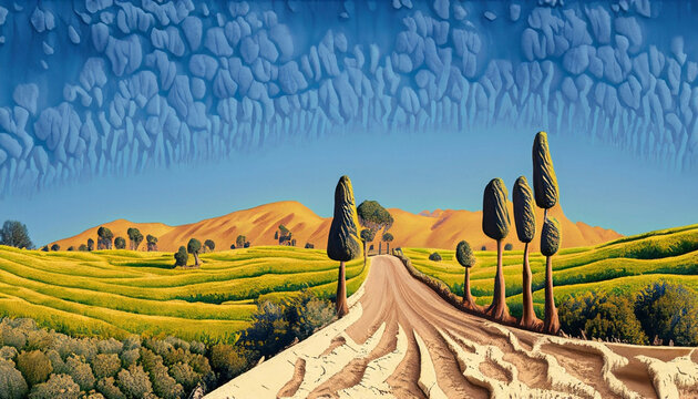 Beautiful illustration of the Ojai landscape in California, USA