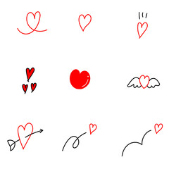 手書きのシンプルなハートイラストセット