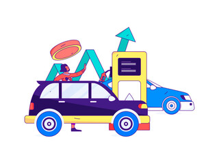 Vector Internet operation hand-drawn illustration of people getting discounts for refueling their cars
