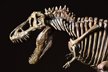tyrannosaurus rex skeleton on Black background