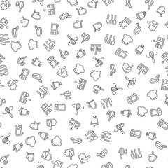Fototapeta premium Salt and Pepper, Microwave oven, Frying pan, Cutting board Seamless Pattern. Suitable for web sites, apps, postcards, design