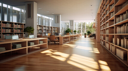Library design interior, rectangular floor - obrazy, fototapety, plakaty