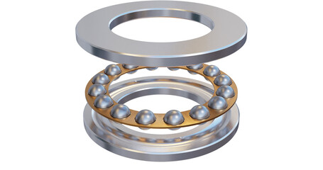 3D illustration of thrust ball bearing exploded view