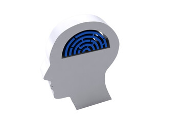 Digital png illustration of head with labyrinth on transparent background