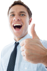 Digital png photo of happy caucasian businessman enjoying on transparent background