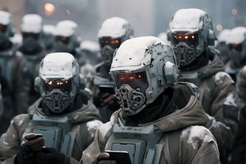 Masked Defenders, futuristic hi-tech soldiers, armed forces, combat warriors, cyborg soldiers, warfare