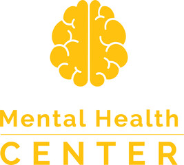 Digital png text of mental health center with yellow brain on transparent background