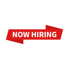 Now Hiring In Red Rectangle Ribbon Shape For Promotion Recruitment
