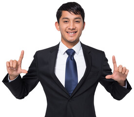 Digital png photo of happy biracial businessman standing on transparent background