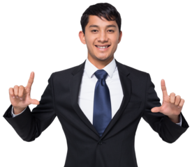 Digital png photo of happy biracial businessman standing on transparent background
